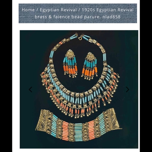 1920s Egyptian Revival brass & faience beads - Picture 7 of 7